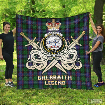 Tartan Vibes Clothing Galbraith Tartan Quilt with Clan Crest and the Golden Sword of Courageous Legacy