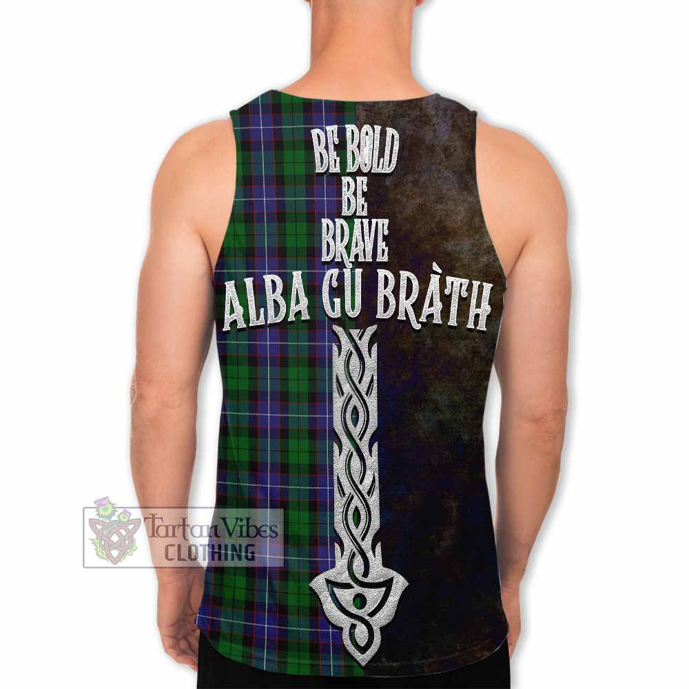 Tartan Vibes Clothing Galbraith Tartan Family Crest Men's Tank Top Alba Gu Brath Be Brave Lion Ancient Style