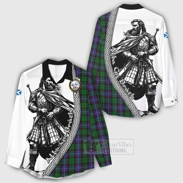 Tartan Vibes Clothing Galbraith Tartan Clan Crest Women's Casual Shirt with Highlander Warrior Celtic Style