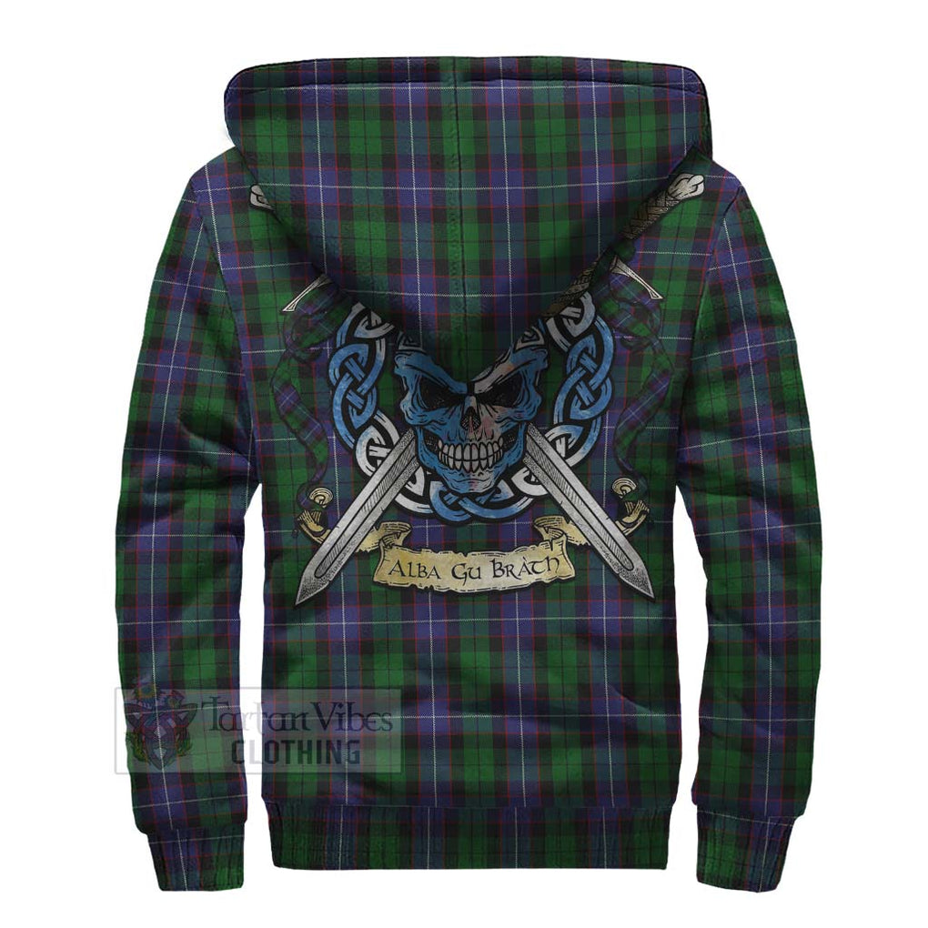 Tartan Vibes Clothing Galbraith Tartan Sherpa Hoodie with Family Crest Celtic Skull Style