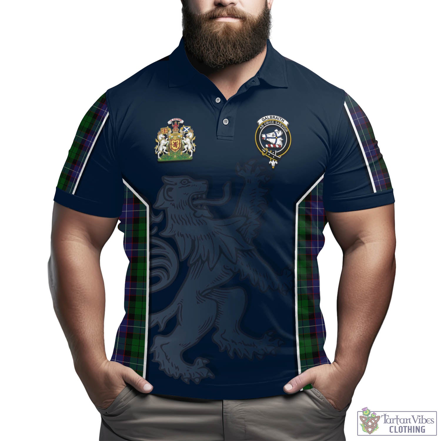 Tartan Vibes Clothing Galbraith Tartan Men's Polo Shirt with Family Crest and Lion Rampant Vibes Sport Style