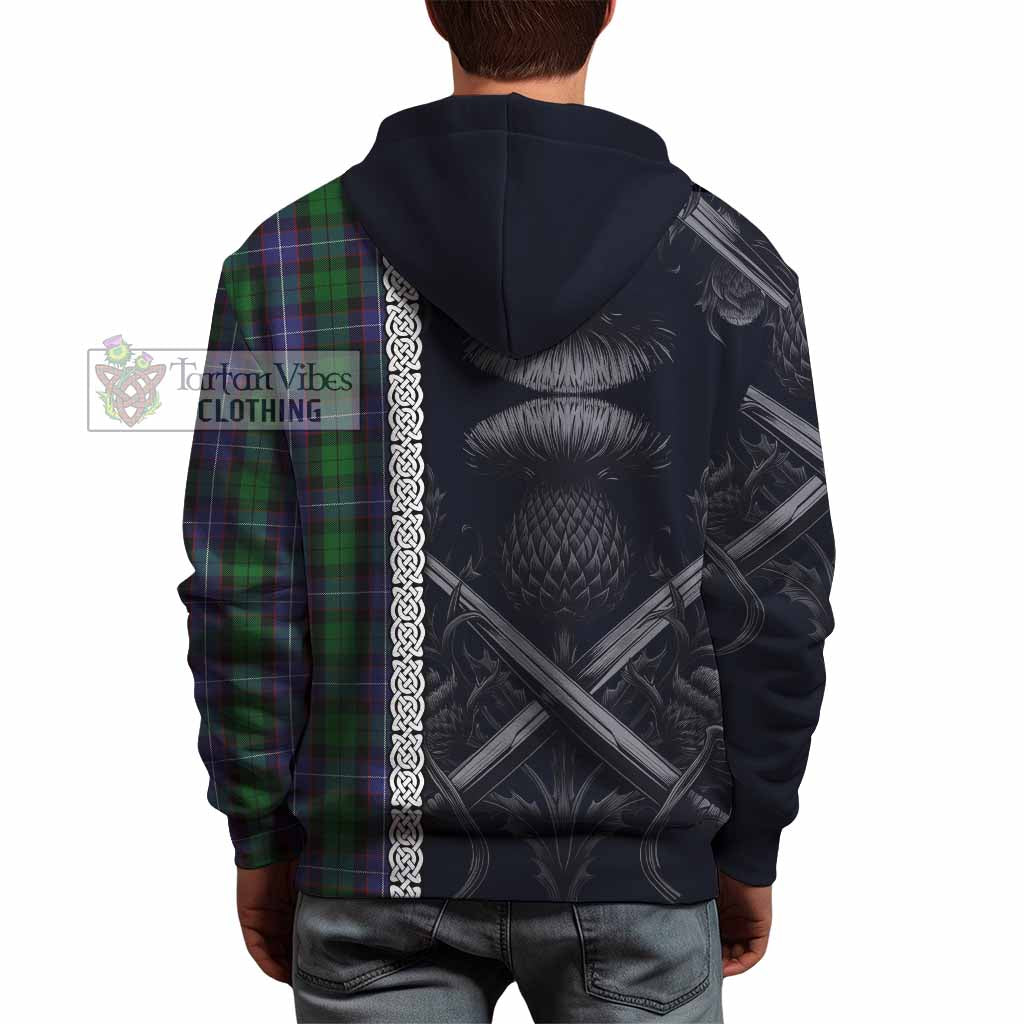 Tartan Vibes Clothing Galbraith Tartan Hoodie with Family Crest Cross Sword Thistle Celtic Vibes
