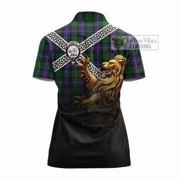 Galbraith Crest Tartan Women's Polo Shirt with Golden Lion Emblem Celtic Style