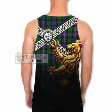 Tartan Vibes Clothing Galbraith Crest Tartan Men's Tank Top with Golden Lion Emblem Celtic Style
