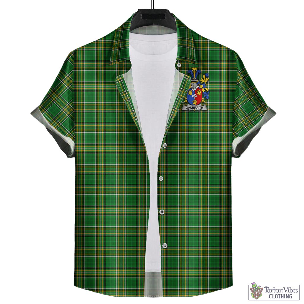 Tartan Vibes Clothing Galbraith Ireland Clan Tartan Short Sleeve Button Up with Coat of Arms