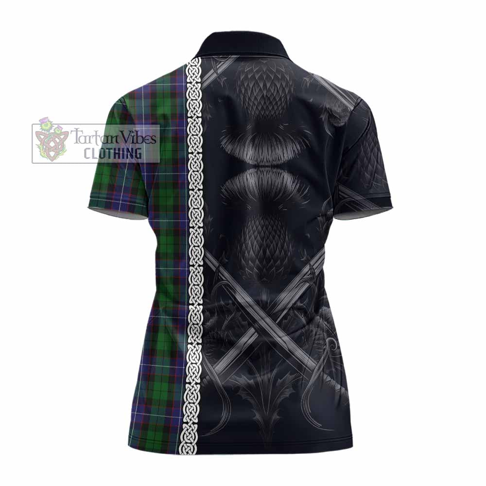 Tartan Vibes Clothing Galbraith Tartan Women's Polo Shirt with Family Crest Cross Sword Thistle Celtic Vibes
