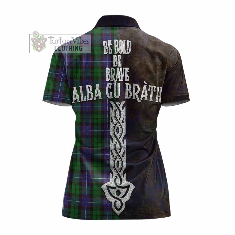 Tartan Vibes Clothing Galbraith Tartan Family Crest Women's Polo Shirt Alba Gu Brath Be Brave Lion Ancient Style