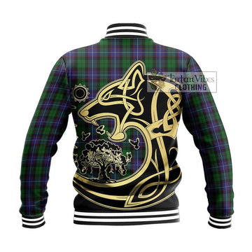 Galbraith Tartan Baseball Jacket with Family Crest Celtic Wolf Style - Tartan Vibes Clothing