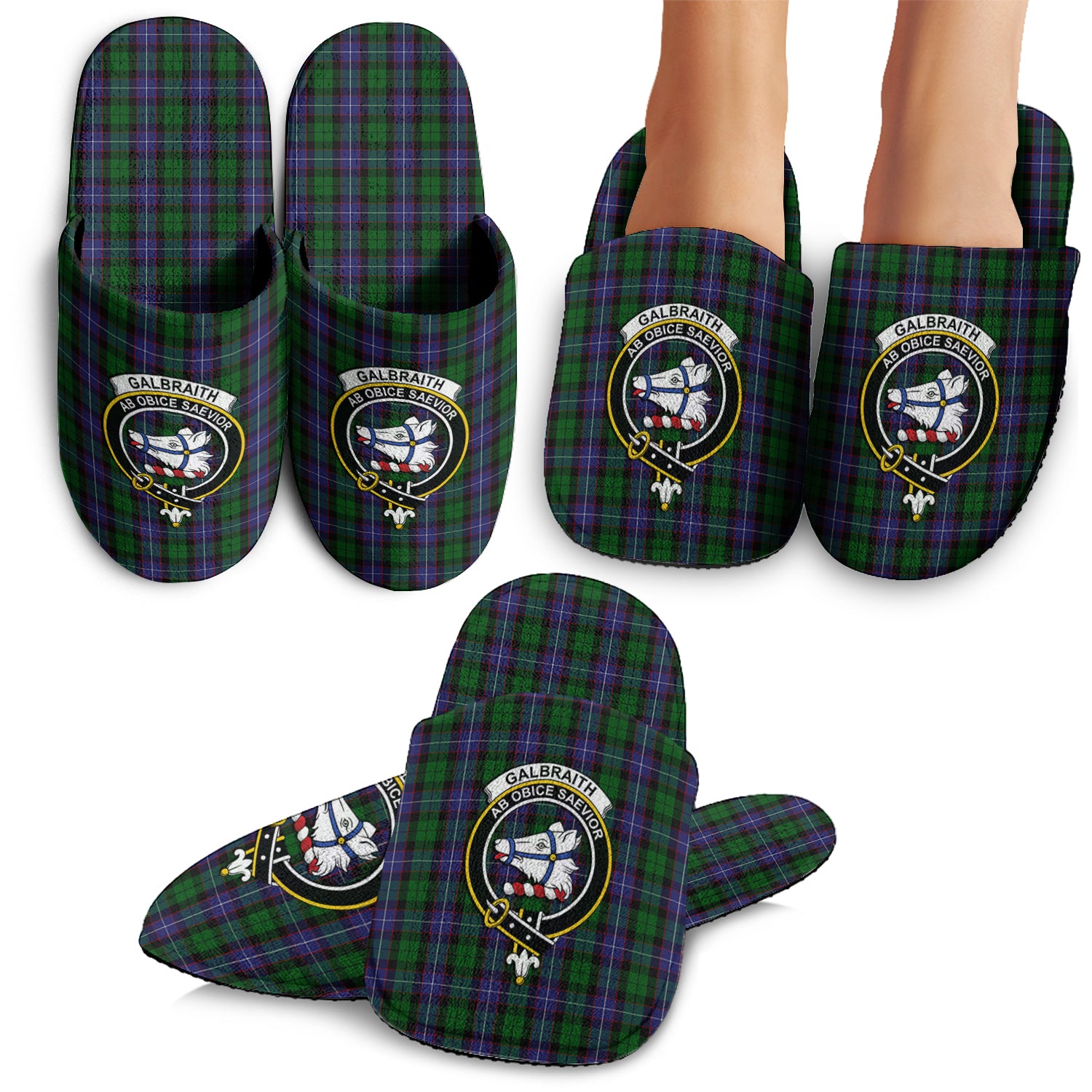 Galbraith Tartan Home Slippers with Family Crest - Tartanvibesclothing