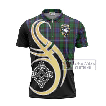 Tartan Vibes Clothing Galbraith Tartan Zipper Polo Shirt with Family Crest and Celtic Symbol Style