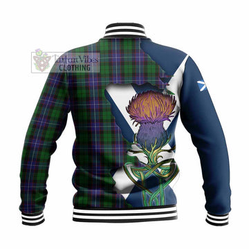 Tartan Vibes Clothing Galbraith Tartan Family Crest Baseball Jacket Scottish Thistle Celtic Inspired