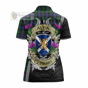 Galbraith Tartan Family Crest Women's Polo Shirt Lion Rampant Royal Thistle Shield Celtic Inspired