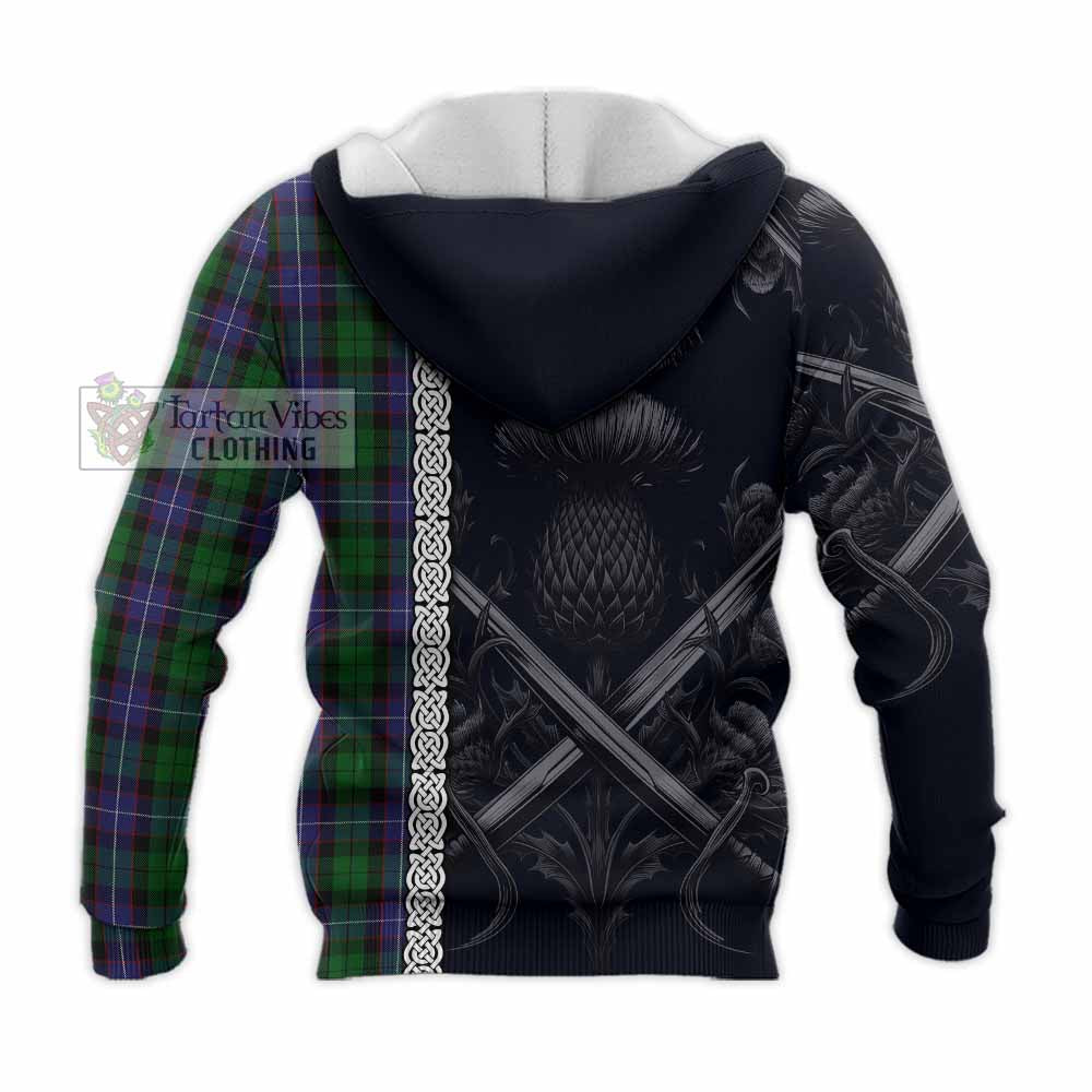 Tartan Vibes Clothing Galbraith Tartan Knitted Hoodie with Family Crest Cross Sword Thistle Celtic Vibes