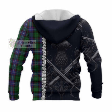Tartan Vibes Clothing Galbraith Tartan Knitted Hoodie with Family Crest Cross Sword Thistle Celtic Vibes