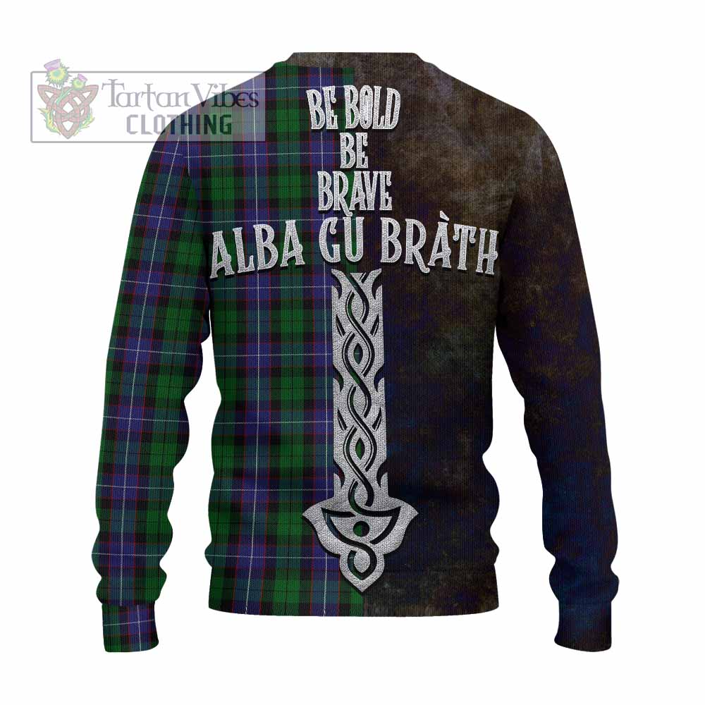 Tartan Vibes Clothing Galbraith Tartan Family Crest Knitted Sweater Alba Gu Brath Be Brave Lion Ancient Style