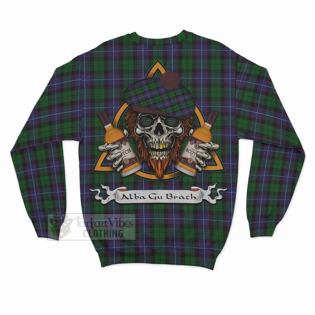 Tartan Vibes Clothing Galbraith Tartan Sweatshirt with Family Crest and Bearded Skull Holding Bottles of Whiskey