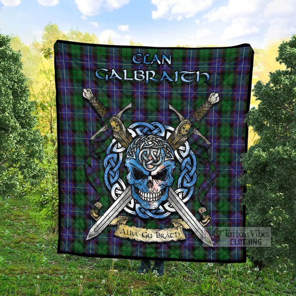 Tartan Vibes Clothing Galbraith Tartan Quilt with Celtic Skull Alba Gu Brath Style