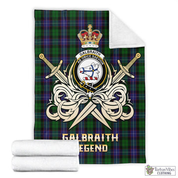 Galbraith Tartan Blanket with Clan Crest and the Golden Sword of Courageous Legacy