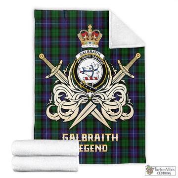 Tartan Vibes Clothing Galbraith Tartan Blanket with Clan Crest and the Golden Sword of Courageous Legacy
