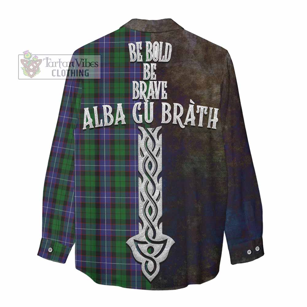 Tartan Vibes Clothing Galbraith Tartan Family Crest Women's Casual Shirt Alba Gu Brath Be Brave Lion Ancient Style