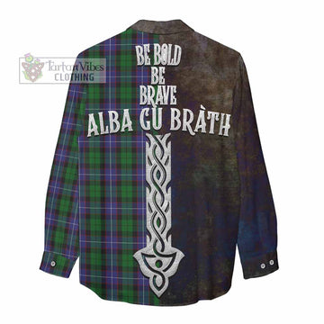 Galbraith Tartan Family Crest Women's Casual Shirt Alba Gu Brath Be Brave Lion Ancient Style