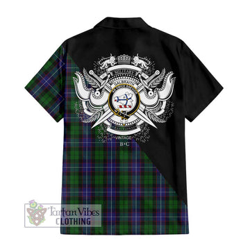 Galbraith Tartan Short Sleeve Button Shirt with Family Crest and Military Logo Style - Tartanvibesclothing Shop