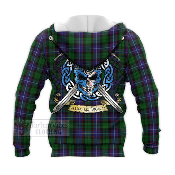 Tartan Vibes Clothing Galbraith Tartan Knitted Hoodie with Family Crest Celtic Skull Style