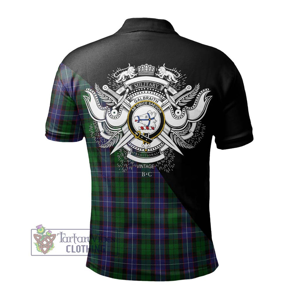 Galbraith Tartan Polo Shirt with Family Crest and Military Logo Style - Tartanvibesclothing Shop