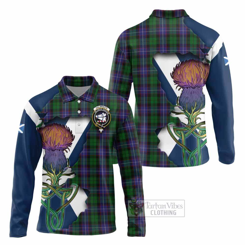 Tartan Vibes Clothing Galbraith Tartan Family Crest Long Sleeve Polo Shirt Scottish Thistle Celtic Inspired