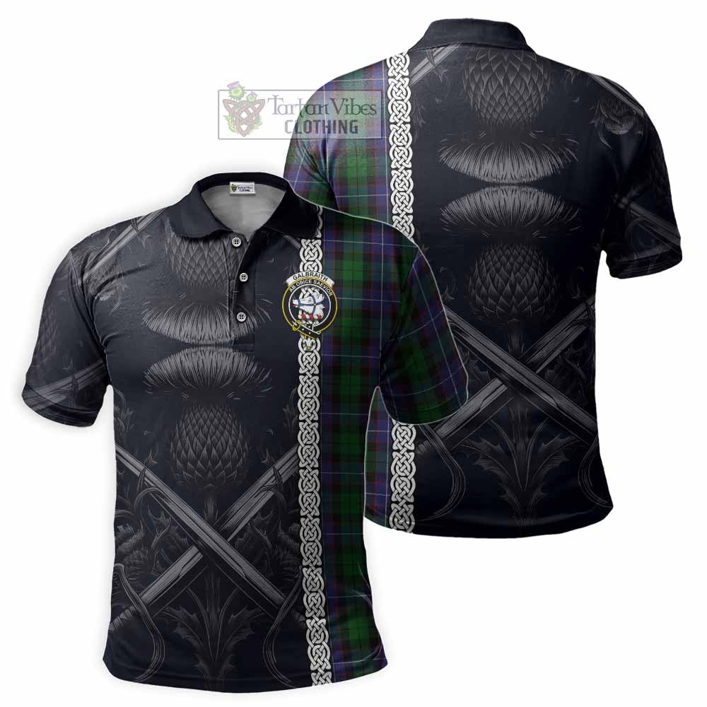 Tartan Vibes Clothing Galbraith Tartan Polo Shirt with Family Crest Cross Sword Thistle Celtic Vibes