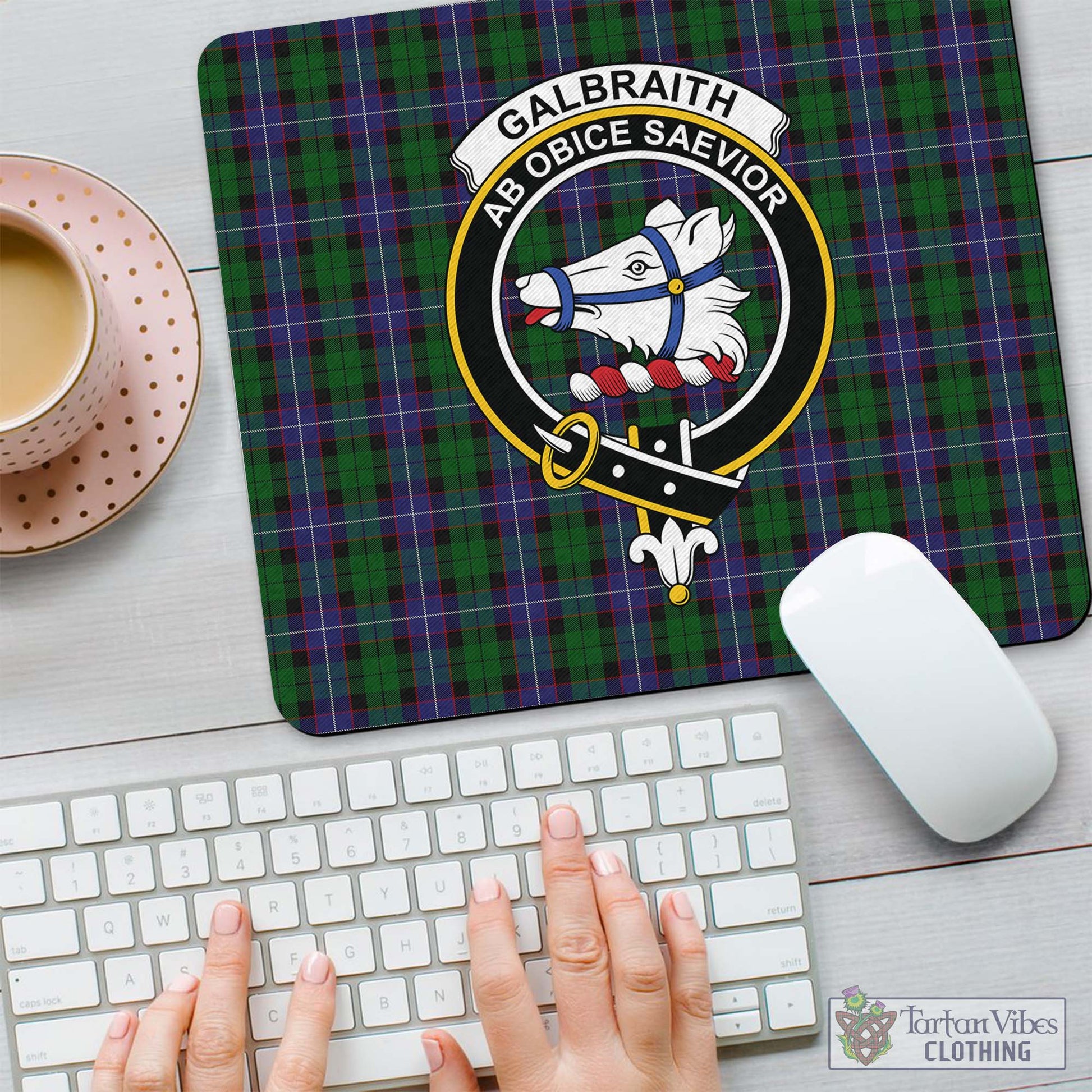 Tartan Vibes Clothing Galbraith Tartan Mouse Pad with Family Crest