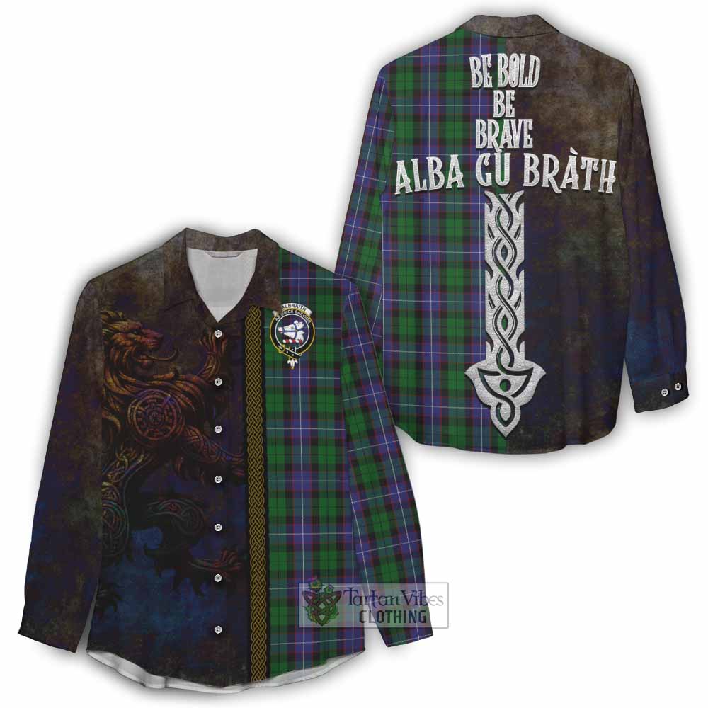 Tartan Vibes Clothing Galbraith Tartan Family Crest Women's Casual Shirt Alba Gu Brath Be Brave Lion Ancient Style