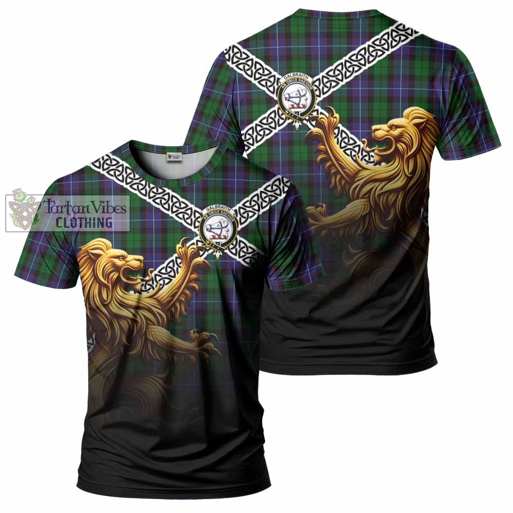 Tartan Vibes Clothing Galbraith Crest Tartan T-Shirt with Golden Lion Emblem Celtic Style