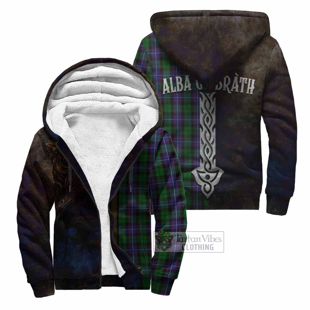 Tartan Vibes Clothing Galbraith Tartan Family Crest Sherpa Hoodie Alba Gu Brath Be Brave Lion Ancient Style