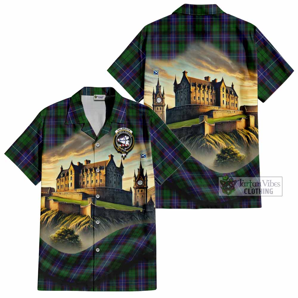 Tartan Vibes Clothing Galbraith Tartan Family Crest Short Sleeve Button Shirt with Scottish Ancient Castle Style