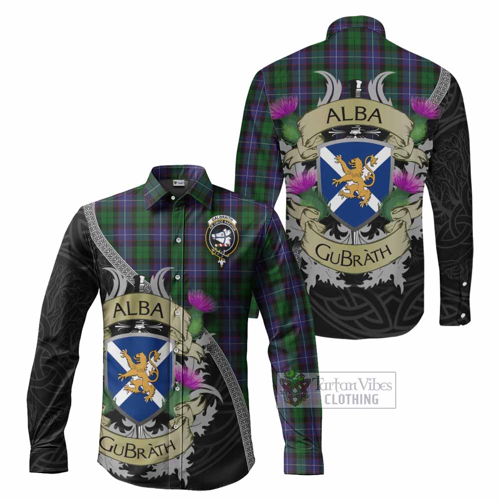 Tartan Vibes Clothing Galbraith Tartan Family Crest Long Sleeve Button Shirt Lion Rampant Royal Thistle Shield Celtic Inspired