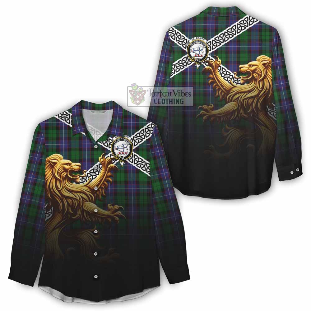 Tartan Vibes Clothing Galbraith Crest Tartan Women's Casual Shirt with Golden Lion Emblem Celtic Style