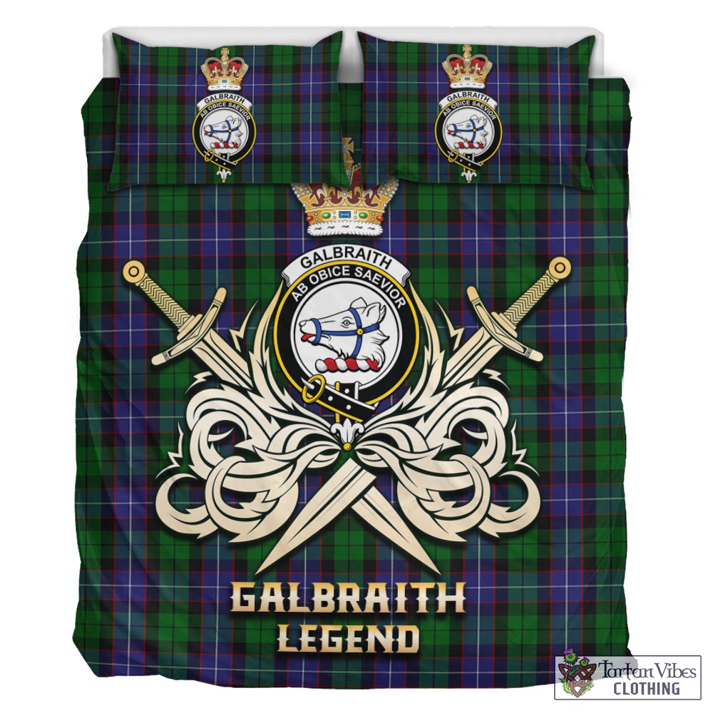 Tartan Vibes Clothing Galbraith Tartan Bedding Set with Clan Crest and the Golden Sword of Courageous Legacy