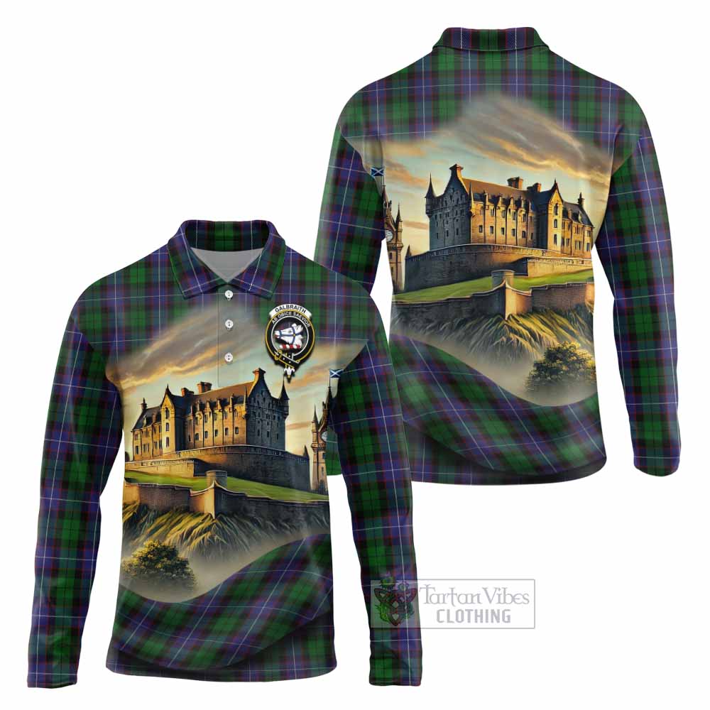 Tartan Vibes Clothing Galbraith Tartan Family Crest Long Sleeve Polo Shirt with Scottish Ancient Castle Style