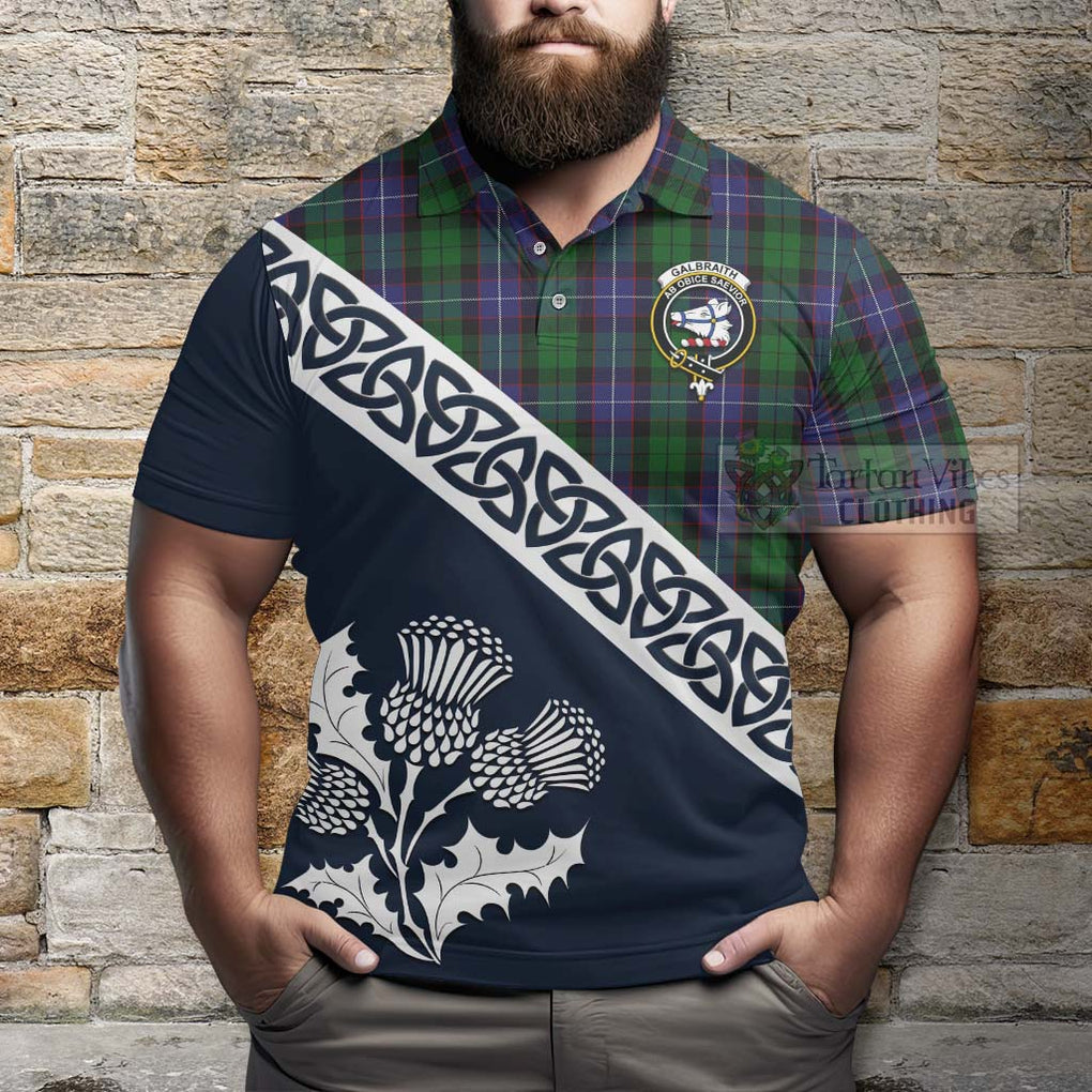 Galbraith Tartan Polo Shirt Featuring Thistle and Scotland Map