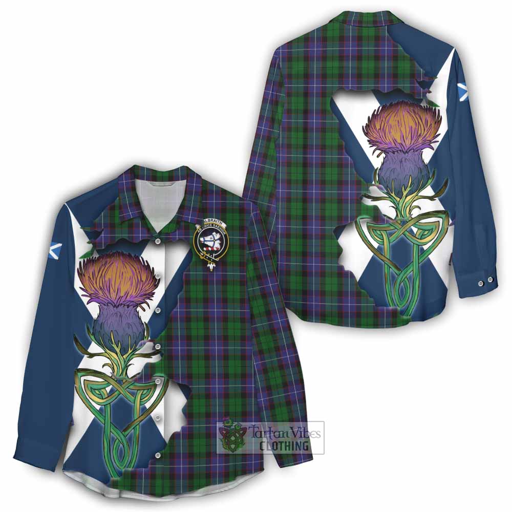 Tartan Vibes Clothing Galbraith Tartan Family Crest Women's Casual Shirt Scottish Thistle Celtic Inspired