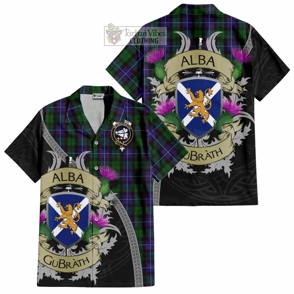 Tartan Vibes Clothing Galbraith Tartan Family Crest Short Sleeve Button Shirt Lion Rampant Royal Thistle Shield Celtic Inspired