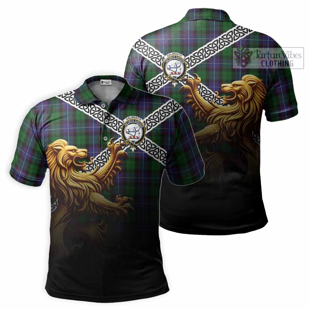 Tartan Vibes Clothing Galbraith Crest Tartan Polo Shirt with Golden Lion Emblem Celtic Style