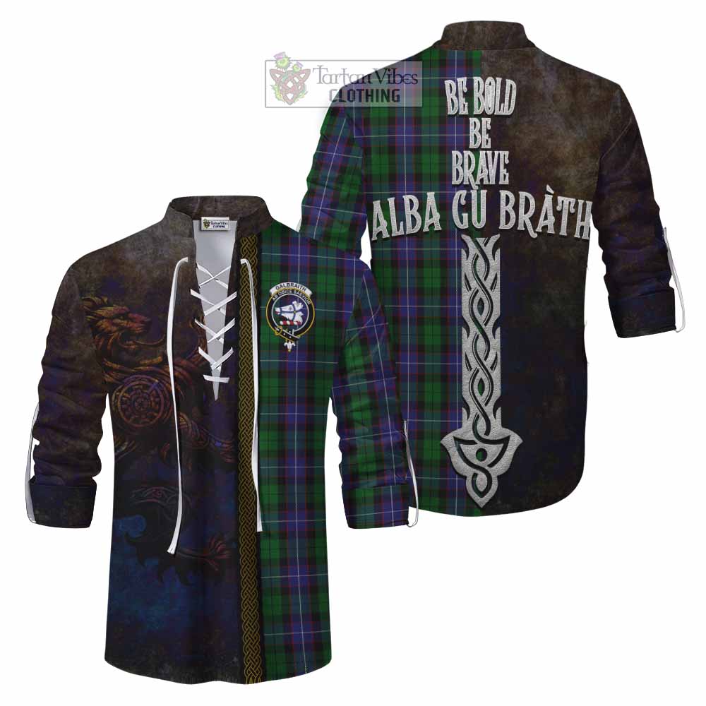 Tartan Vibes Clothing Galbraith Tartan Family Crest Ghillie Kilt Shirt Alba Gu Brath Be Brave Lion Ancient Style