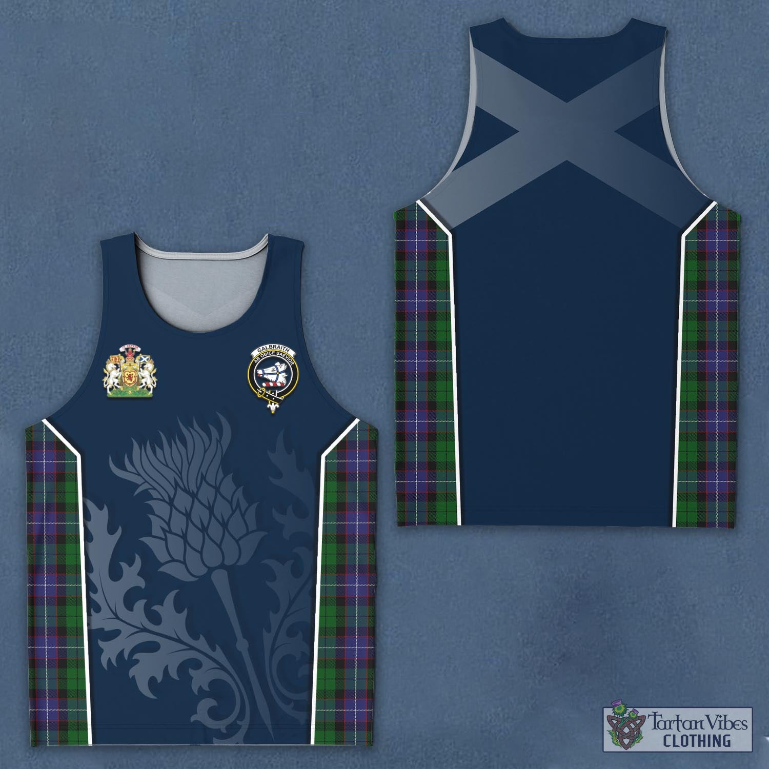 Tartan Vibes Clothing Galbraith Tartan Men's Tanks Top with Family Crest and Scottish Thistle Vibes Sport Style