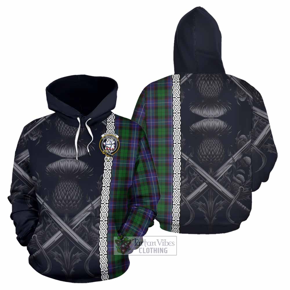 Tartan Vibes Clothing Galbraith Tartan Hoodie with Family Crest Cross Sword Thistle Celtic Vibes