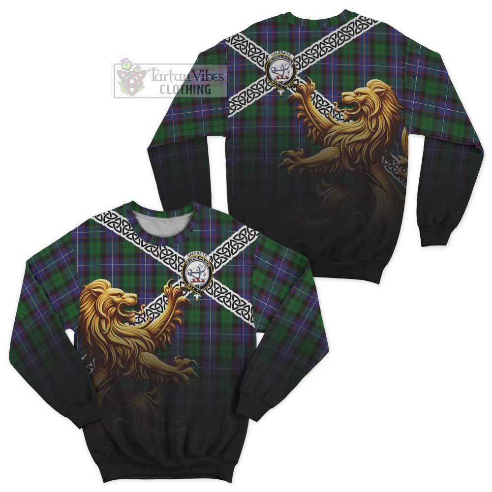 Tartan Vibes Clothing Galbraith Crest Tartan Sweatshirt with Golden Lion Emblem Celtic Style