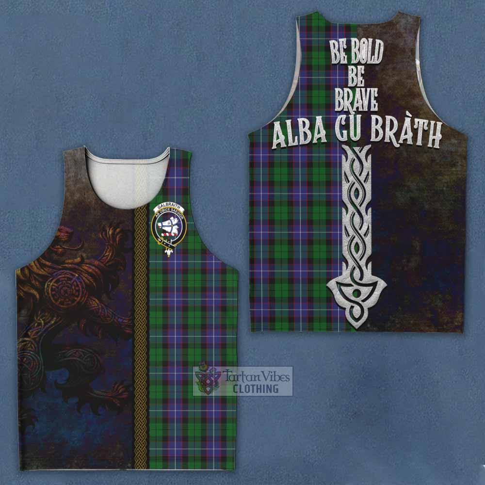 Tartan Vibes Clothing Galbraith Tartan Family Crest Men's Tank Top Alba Gu Brath Be Brave Lion Ancient Style
