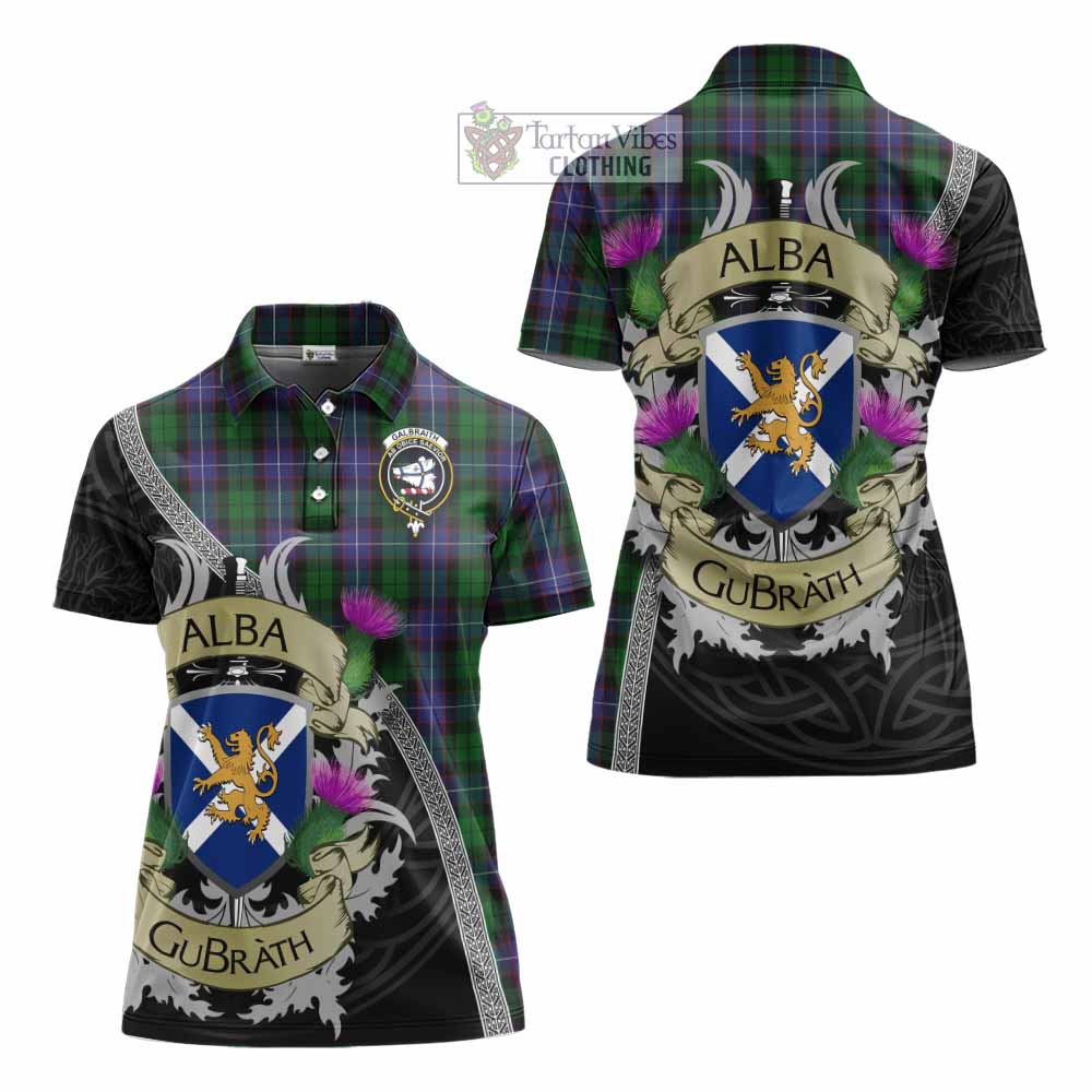 Tartan Vibes Clothing Galbraith Tartan Family Crest Women's Polo Shirt Lion Rampant Royal Thistle Shield Celtic Inspired