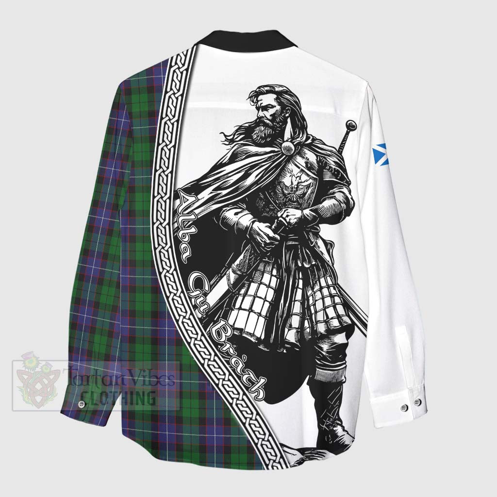 Tartan Vibes Clothing Galbraith Tartan Clan Crest Women's Casual Shirt with Highlander Warrior Celtic Style